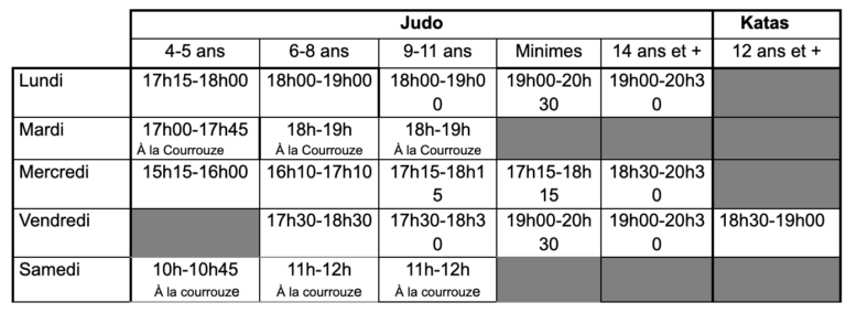 Planning cours judo 23/24